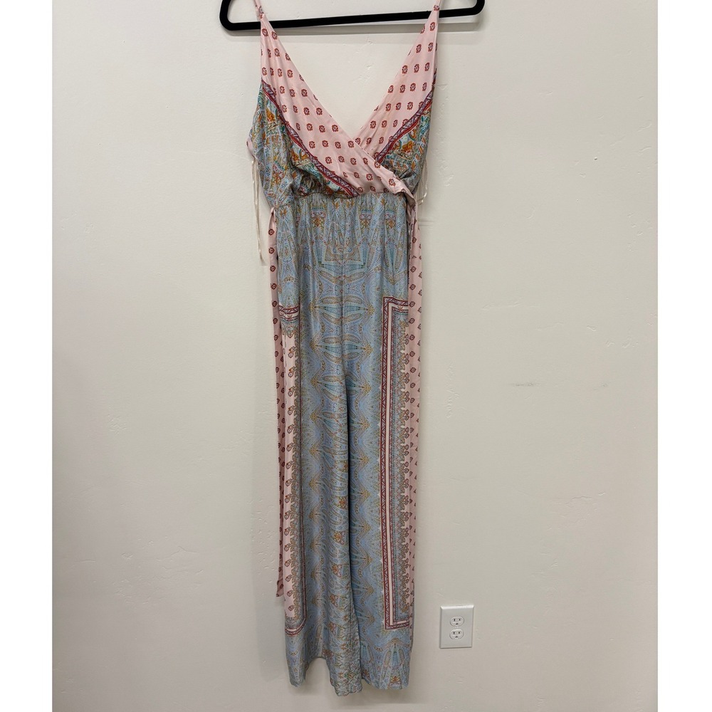 Free People Mixed Paisley Scarf Print Wide Leg Jumpsuit Pink Blue‎ Womens 2